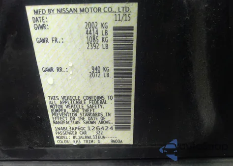 2016 Nissan Altima 3.5 Sl/3.5 Sr from USA, damaged, VIN 1N4BL3AP6GC126424